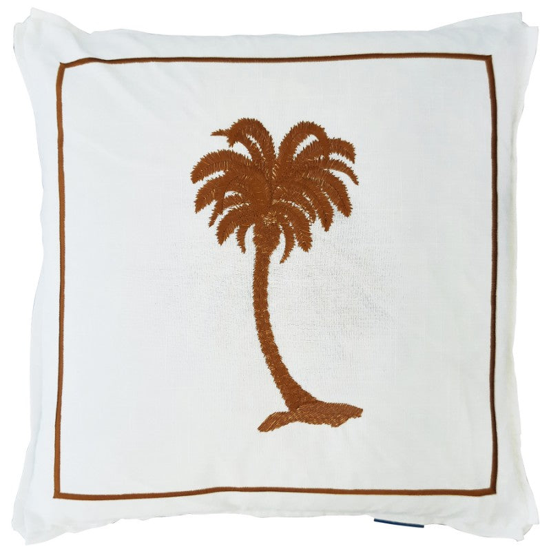 PALM COVE Palm Tree Brown and White Cushion Cover | Mirage Haven 