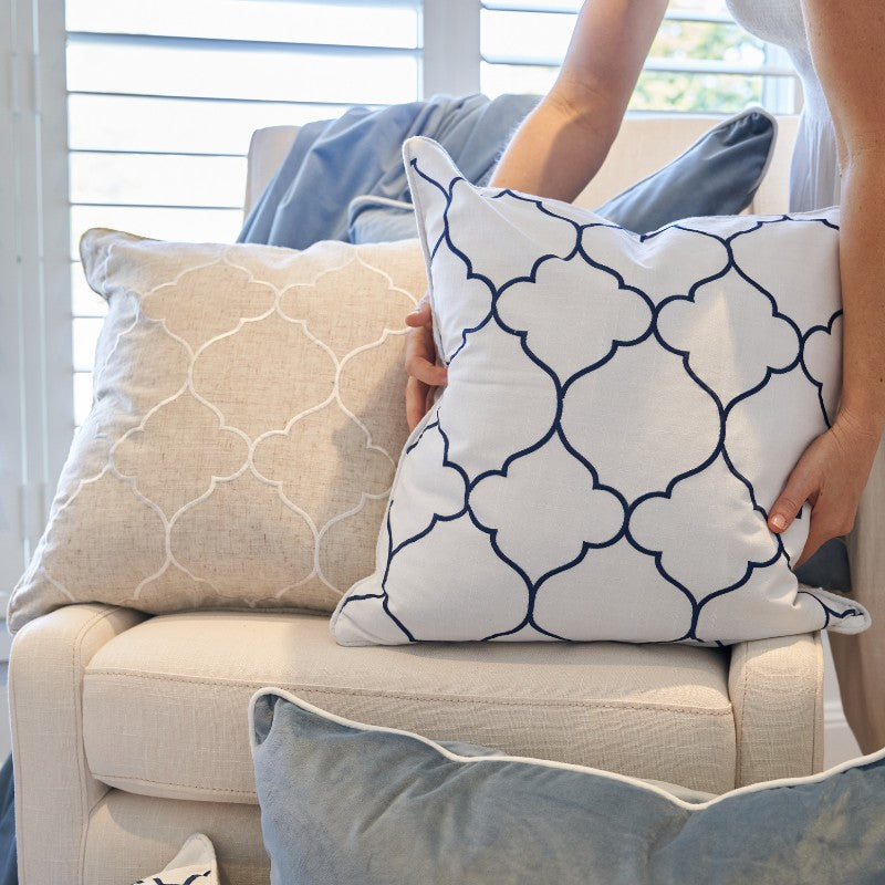 QUINNS Dark Blue and White Trellis Cushion Cover | Mirage Haven 