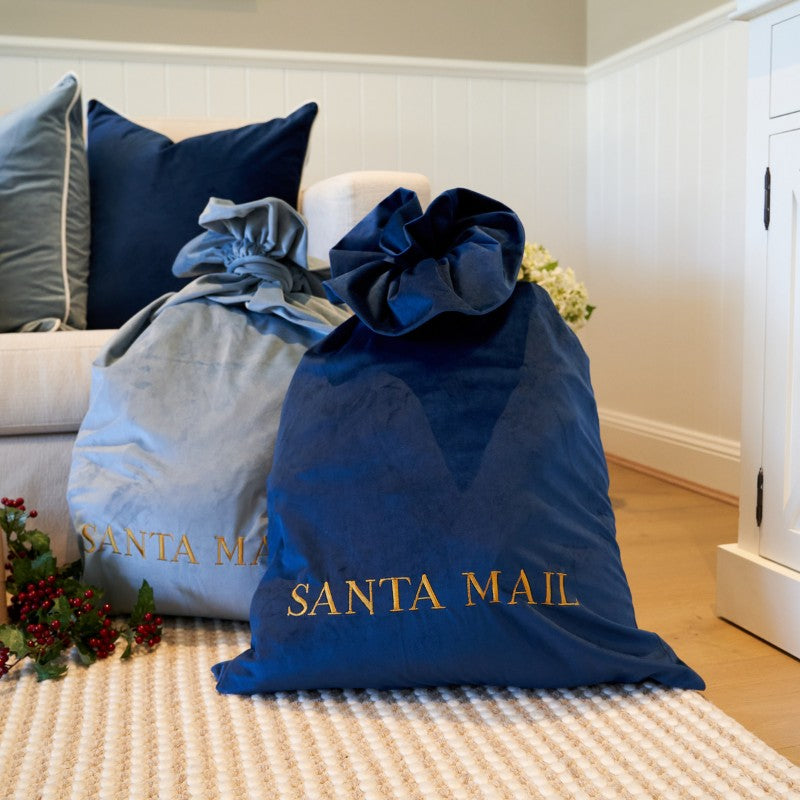 Luxury Personalised Velvet Santa Sack Dark Blue | Mirage Haven 