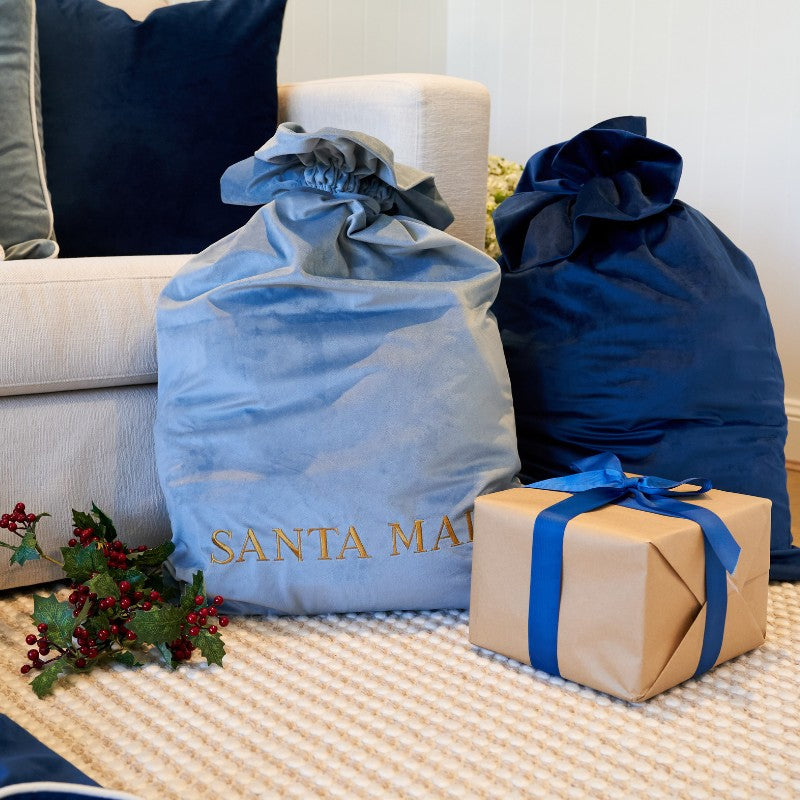 Luxury Personalised Velvet Santa Sack Duck Egg Blue | Mirage Haven 