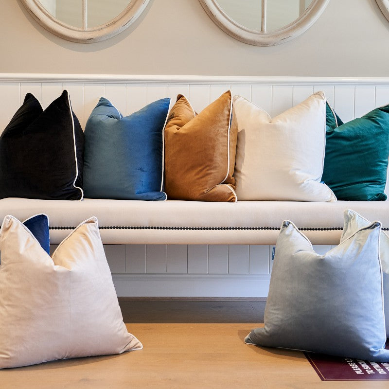SARINA Premium Velvet White Piping Cushion Cover | Mirage Haven 