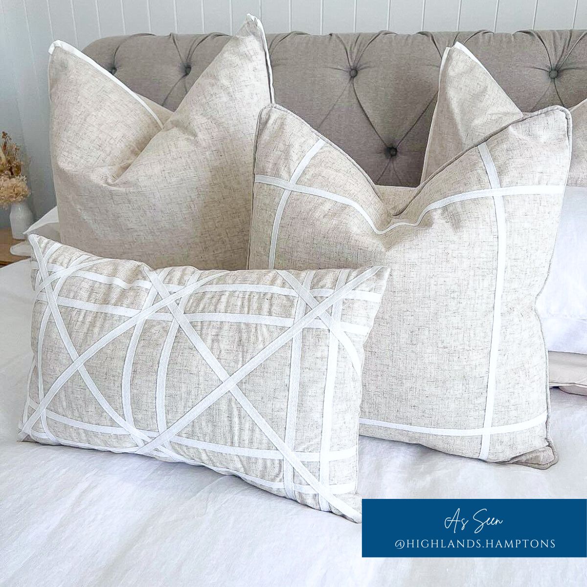 TORBAY Linen and White Crosses Cushion Cover | Mirage Haven 